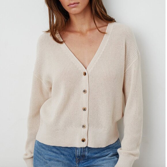 XL Button Cotton Knit Cardigan, Velvet by Graham and Spencer Solange Cardigan - Picture 1 of 9